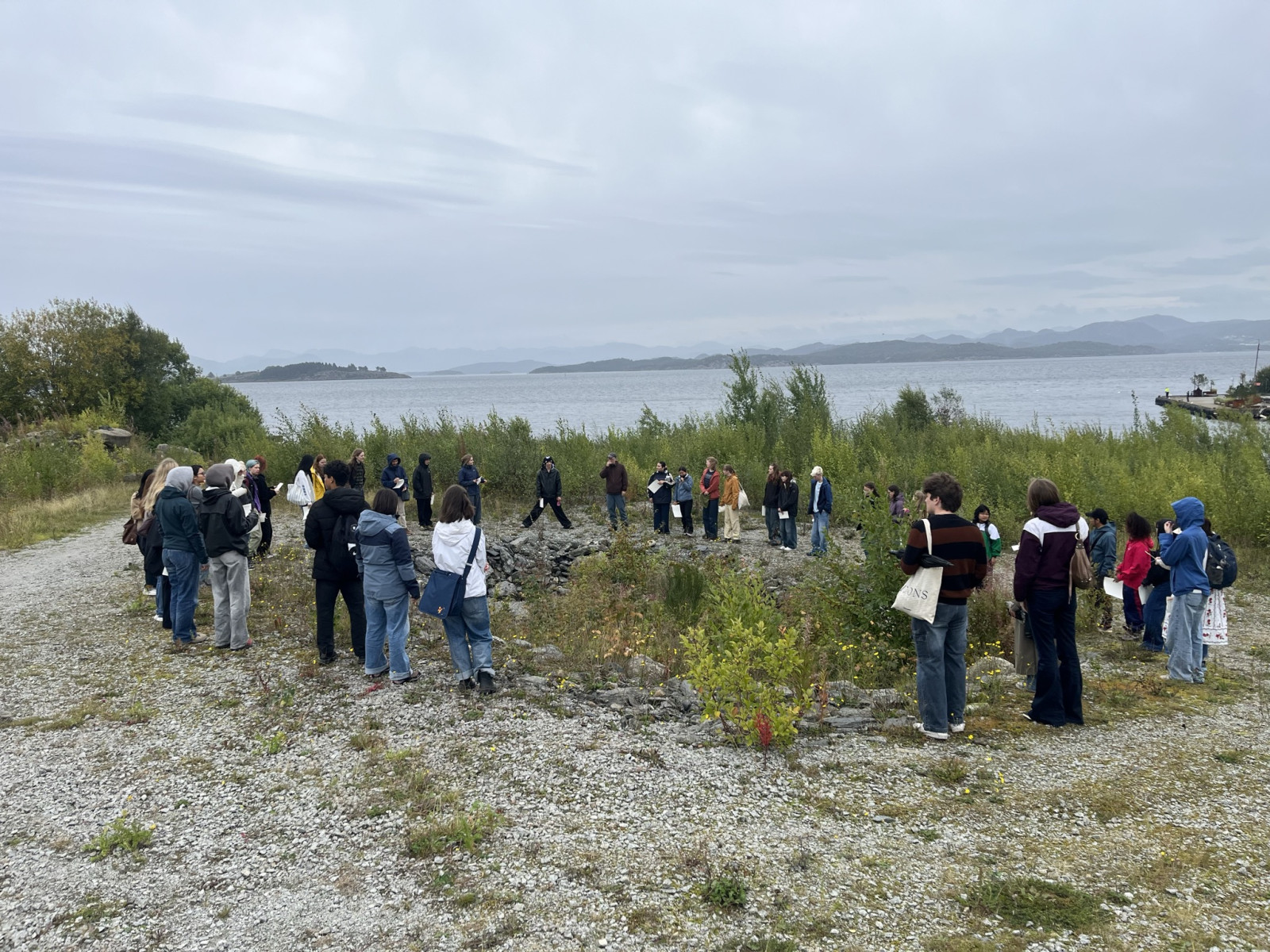 a group of students gathering